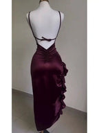 Vintage Mermaid Spaghetti Straps Custom Silk Satin Blue Long Formal Prom Dresses
