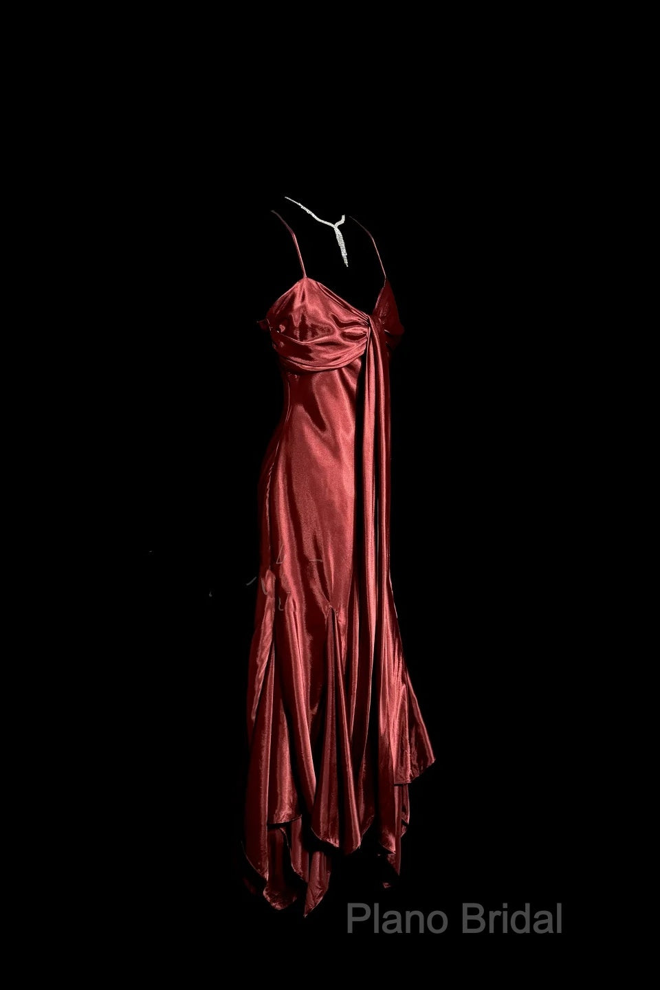 Vintage Mermaid Spaghetti Straps Satin Burgundy Formal Prom Gown Fairy Formal Prom Dresses Secondary image