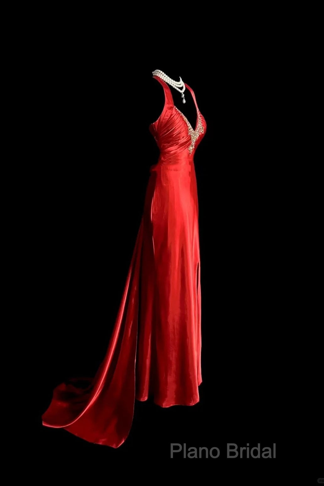 Vintage Mermaid Spaghetti Straps Satin Red Formal Prom Gown Fairy Formal Prom Dresses Secondary image