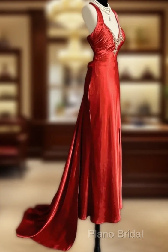 Vintage Mermaid Spaghetti Straps Satin Red Formal Prom Gown Fairy Formal Prom Dresses Main image