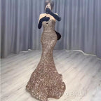 Vintage Mermaid Strapless Party Dresses Long Sequin Formal Prom Dresses