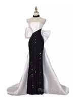 Vintage Mermaid Strapless Sequin Black Long Formal Prom Dresses Formal Dresses