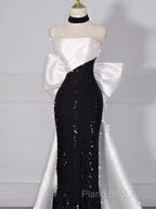 Vintage Mermaid Strapless Sequin Black Long Formal Prom Dresses Formal Dresses