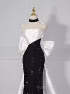 Vintage Mermaid Strapless Sequin Black Long Formal Prom Dresses Formal Dresses