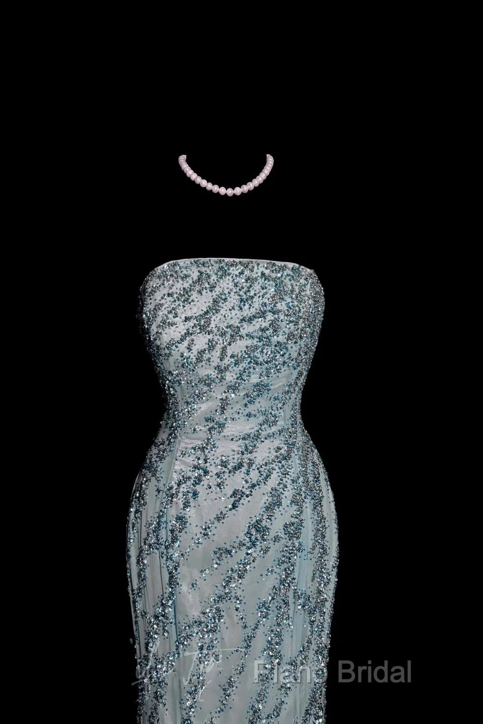 Vintage Mermaid Strapless Tulle Blue Beads Long Formal Prom Gown Fairy Formal Prom Dresses