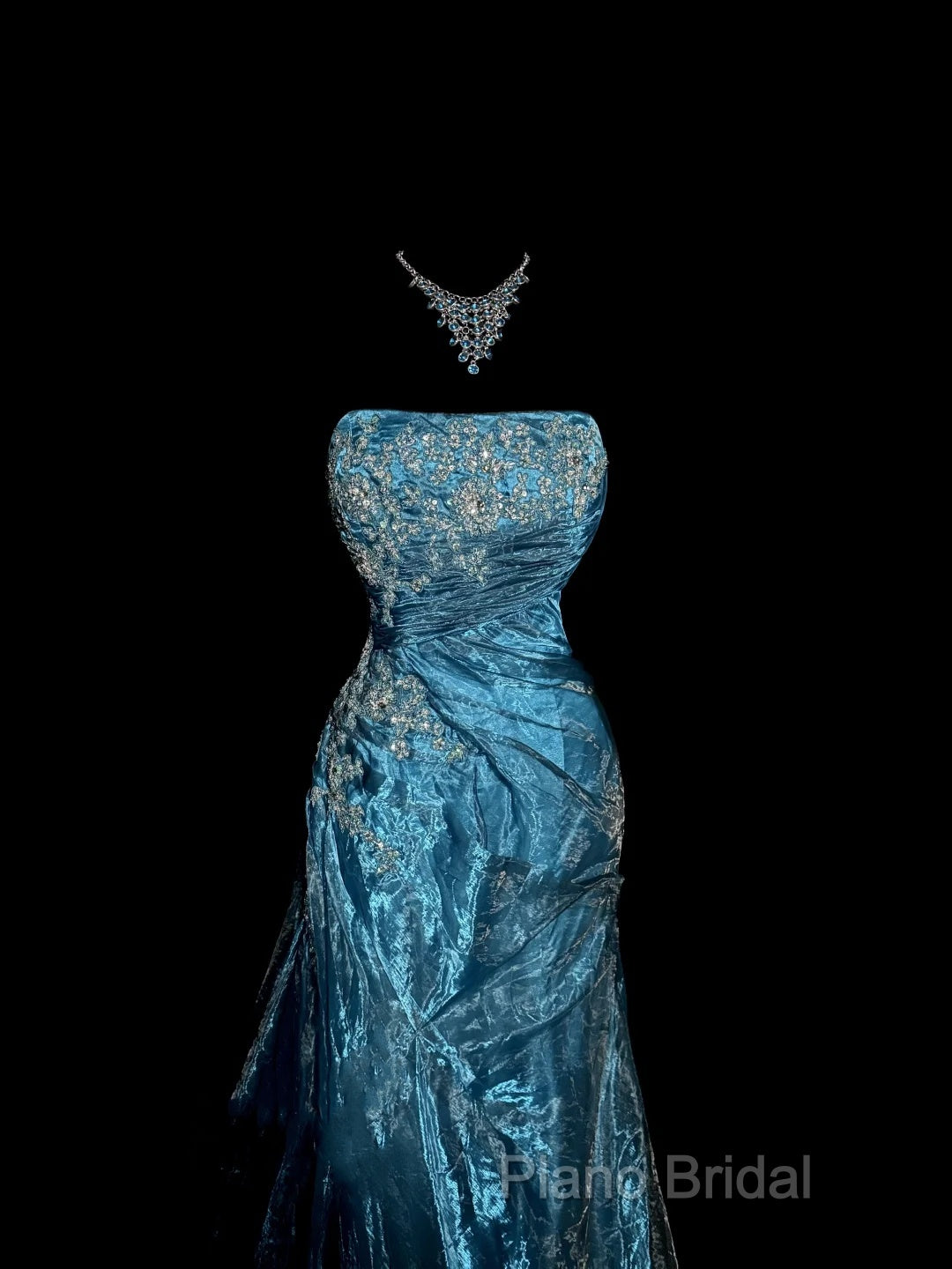 Vintage Mermaid Strapless Tulle Blue Long Formal Prom Gown Fairy Formal Prom Dresses