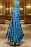 Vintage Mermaid Strapless Tulle Blue Long Formal Prom Gown Fairy Formal Prom Dresses