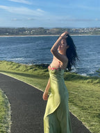 Vintage Mermaid Straps Birthday Party Dresses Ankle Length Bud Green Formal Prom Dresses