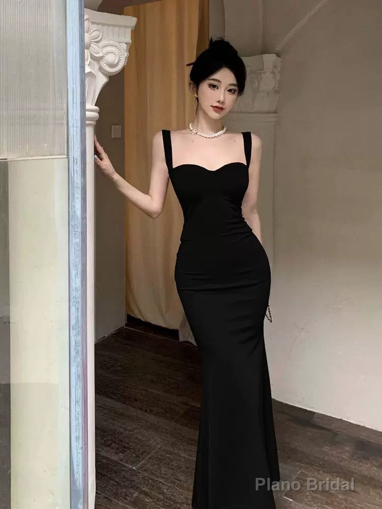 Vintage Mermaid Straps Black Satin Long Birthday Dress Prom Dresses Secondary image