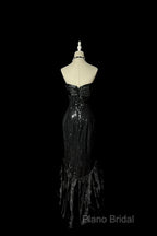 Vintage Mermaid Sweetheart Black Sequin Long Formal Prom Gown Fairy Formal Prom Dresses
