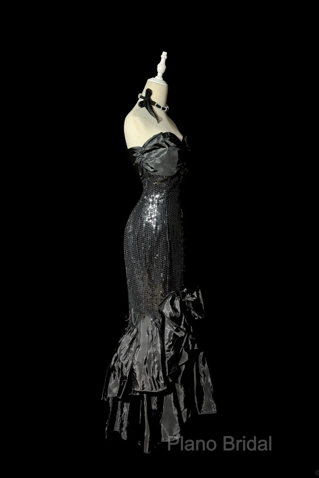 Vintage Mermaid Sweetheart Black Sequin Long Formal Prom Gown Fairy Formal Prom Dresses