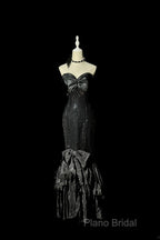 Vintage Mermaid Sweetheart Black Sequin Long Formal Prom Gown Fairy Formal Prom Dresses