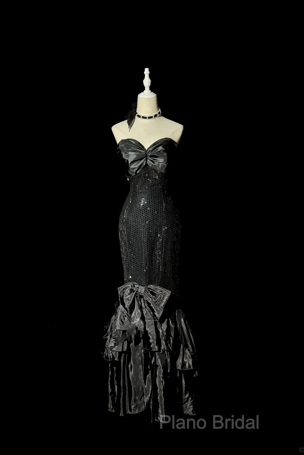 Vintage Mermaid Sweetheart Black Sequin Long Formal Prom Gown Fairy Formal Prom Dresses