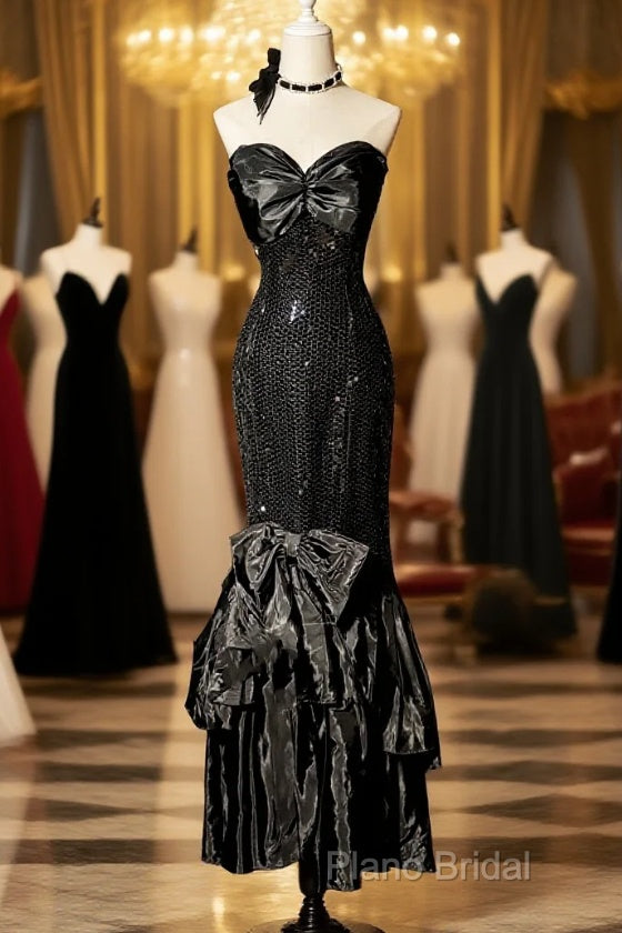 Vintage Mermaid Sweetheart Black Sequin Long Formal Prom Gown Fairy Formal Prom Dresses Main image