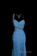 Vintage Mermaid Sweetheart Blue Chiffon Long Formal Prom Gown Fairy Formal Prom Dresses