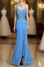 Vintage Mermaid Sweetheart Blue Chiffon Long Formal Prom Gown Fairy Formal Prom Dresses