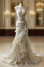 Vintage Mermaid Sweetheart Chiffon Lace Long Wedding Dresses