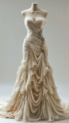 Vintage Mermaid Sweetheart Chiffon Ruffles Long Wedding Dresses Main image