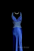 Vintage Mermaid Sweetheart Neckline Royal Blue Satin Backless Formal Prom Gown Fairy Formal Prom Dresses