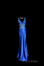 Vintage Mermaid Sweetheart Neckline Royal Blue Satin Backless Formal Prom Gown Fairy Formal Prom Dresses