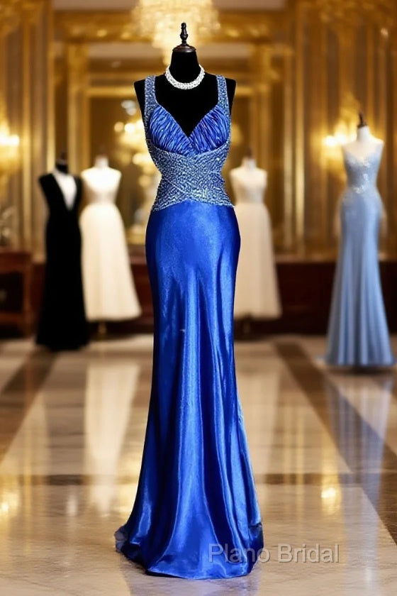 Vintage Mermaid Sweetheart Neckline Royal Blue Satin Backless Formal Prom Gown Fairy Formal Prom Dresses