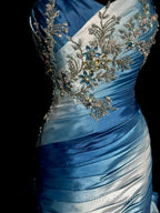 Vintage Mermaid Sweetheart Sleeveless Long Blue Formal Prom Gown Fairy Formal Prom Dresses