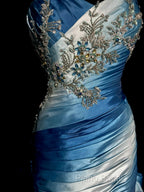 Vintage Mermaid Sweetheart Sleeveless Long Blue Formal Prom Gown Fairy Formal Prom Dresses