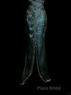 Vintage Mermaid Sweetheart Sleeveless Long Blue Slit Formal Prom Gown Fairy Formal Prom Dresses