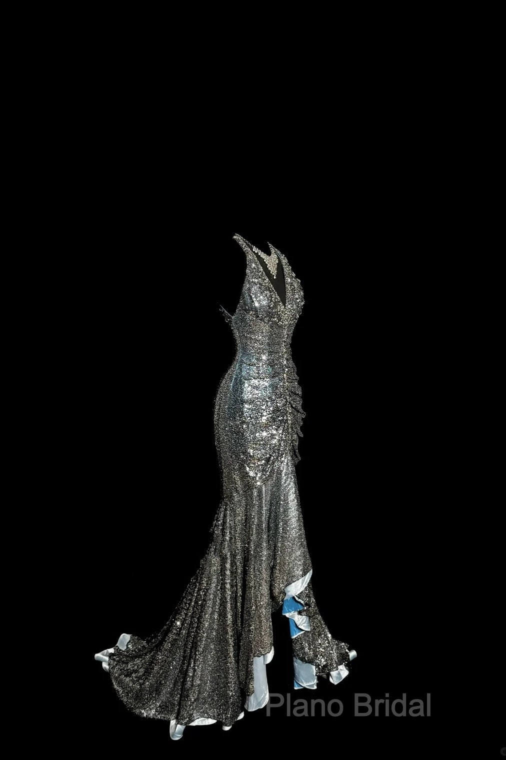 Vintage Mermaid V Neckline Gray Sequin Long Formal Prom Gown Fairy Formal Prom Dresses Secondary image