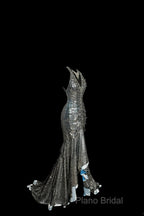 Vintage Mermaid V Neckline Gray Sequin Long Formal Prom Gown Fairy Formal Prom Dresses
