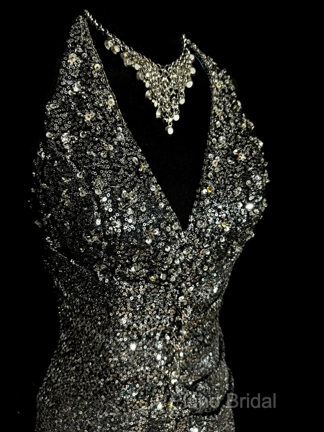 Vintage Mermaid V Neckline Gray Sequin Long Formal Prom Gown Fairy Formal Prom Dresses