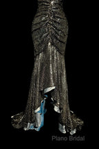 Vintage Mermaid V Neckline Gray Sequin Long Formal Prom Gown Fairy Formal Prom Dresses