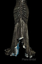 Vintage Mermaid V Neckline Gray Sequin Long Formal Prom Gown Fairy Formal Prom Dresses