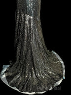 Vintage Mermaid V Neckline Gray Sequin Long Formal Prom Gown Fairy Formal Prom Dresses