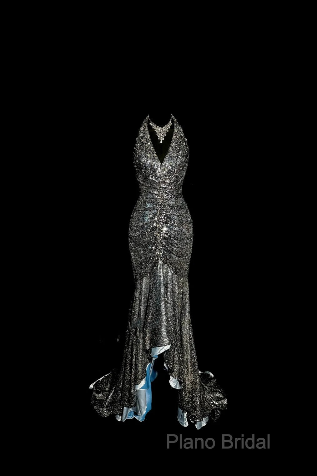 Vintage Mermaid V Neckline Gray Sequin Long Formal Prom Gown Fairy Formal Prom Dresses