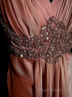 Vintage Mermaid V Neckline Pink Backless Long Formal Prom Gown Fairy Formal Prom Dresses