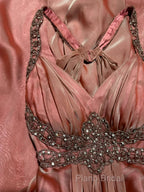 Vintage Mermaid V Neckline Pink Backless Long Formal Prom Gown Fairy Formal Prom Dresses