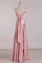 Vintage Mermaid V Neckline Pink Satin Long Formal Prom Dresses Party Evening Dresses