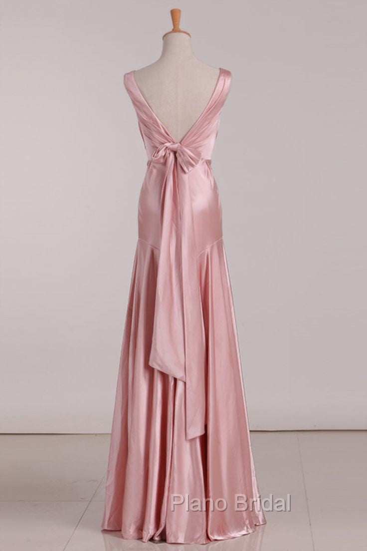Vintage Mermaid V Neckline Pink Satin Long Formal Prom Dresses Party Evening Dresses Secondary image