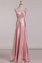 Vintage Mermaid V Neckline Pink Satin Long Formal Prom Dresses Party Evening Dresses