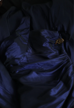 Vintage Navy Blue Mermaid One-Shoulder Satin Long Formal Prom Dresses