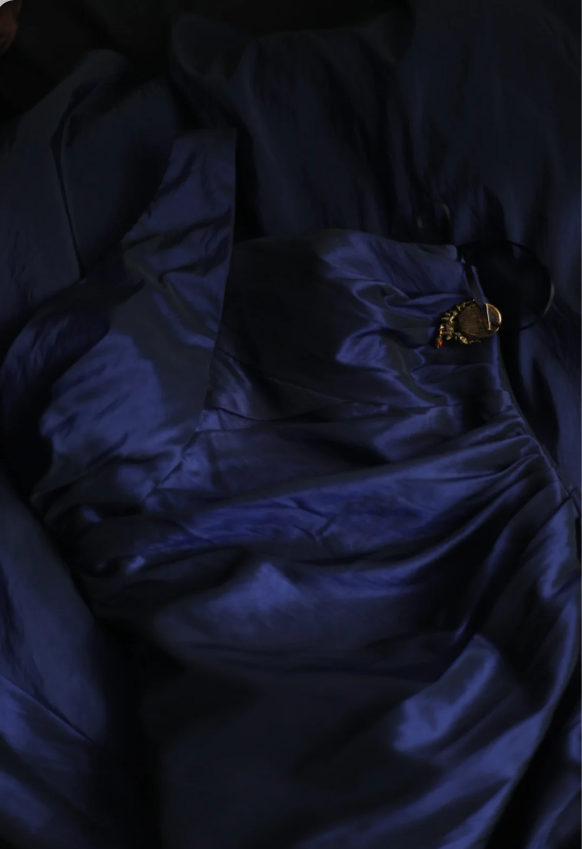 Vintage Navy Blue Mermaid One-Shoulder Satin Long Formal Prom Dresses