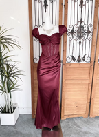 Vintage Navy Blue Mermaid Puff Sleeve Satin Long Formal Prom Dresses