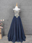 Vintage Navy Blue Off-Shoulder Gold Embroidered Rhinestone Tulle Long Formal Prom Dresses