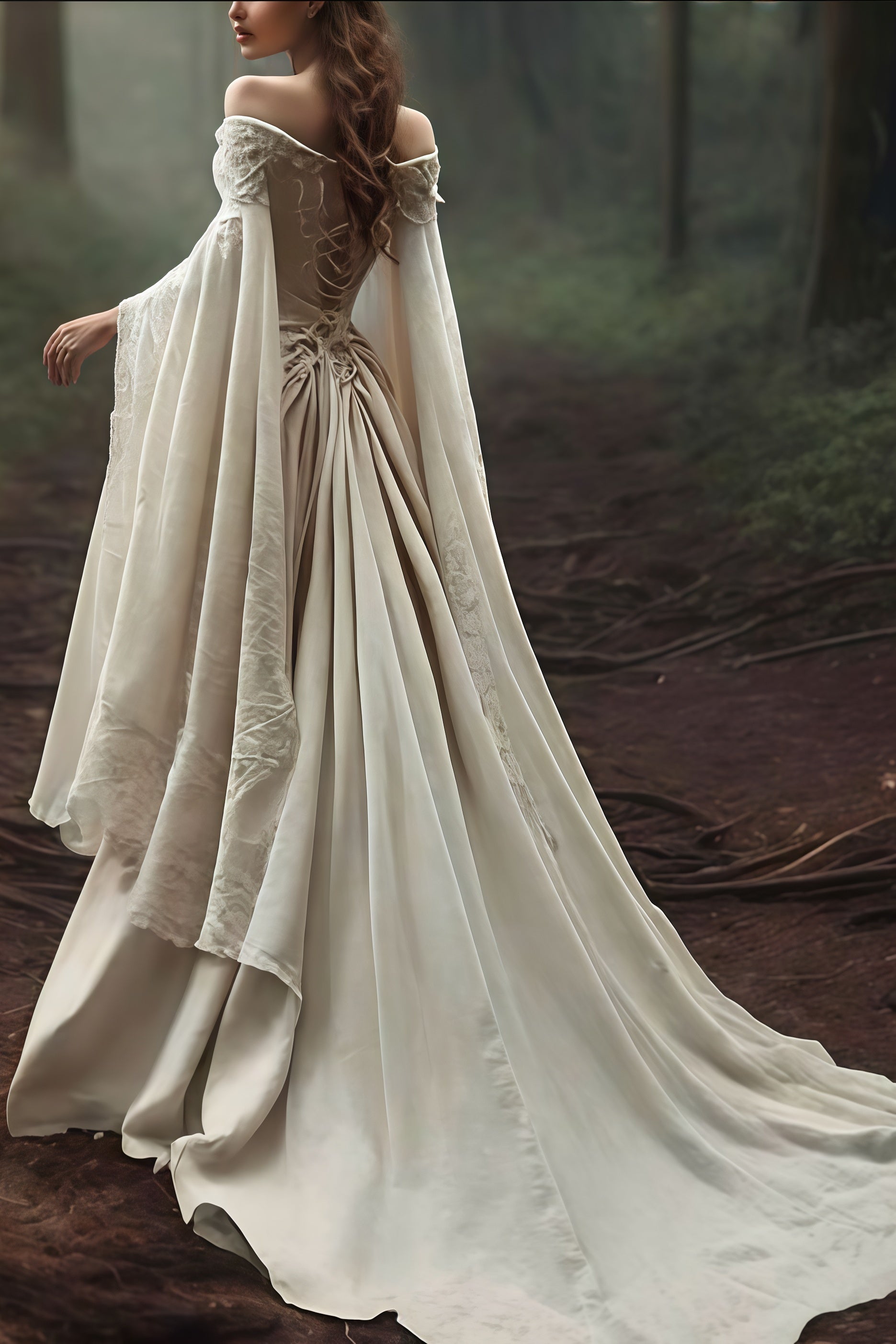 Vintage Off The Shoulder Ivory Lace Wedding Dresses,