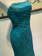 Vintage Peacock Blue Mermaid Strapless Beaded Satin Long Formal Prom Dresses