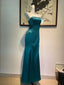 Vintage Peacock Blue Mermaid Strapless Beaded Satin Long Formal Prom Dresses