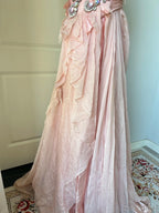 Vintage Pink A-Line Rhinestone Beaded Chiffon Long Formal Prom Dresses