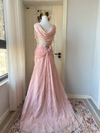 Vintage Pink A-Line Rhinestone Beaded Chiffon Long Formal Prom Dresses
