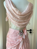 Vintage Pink A-Line Rhinestone Beaded Chiffon Long Formal Prom Dresses